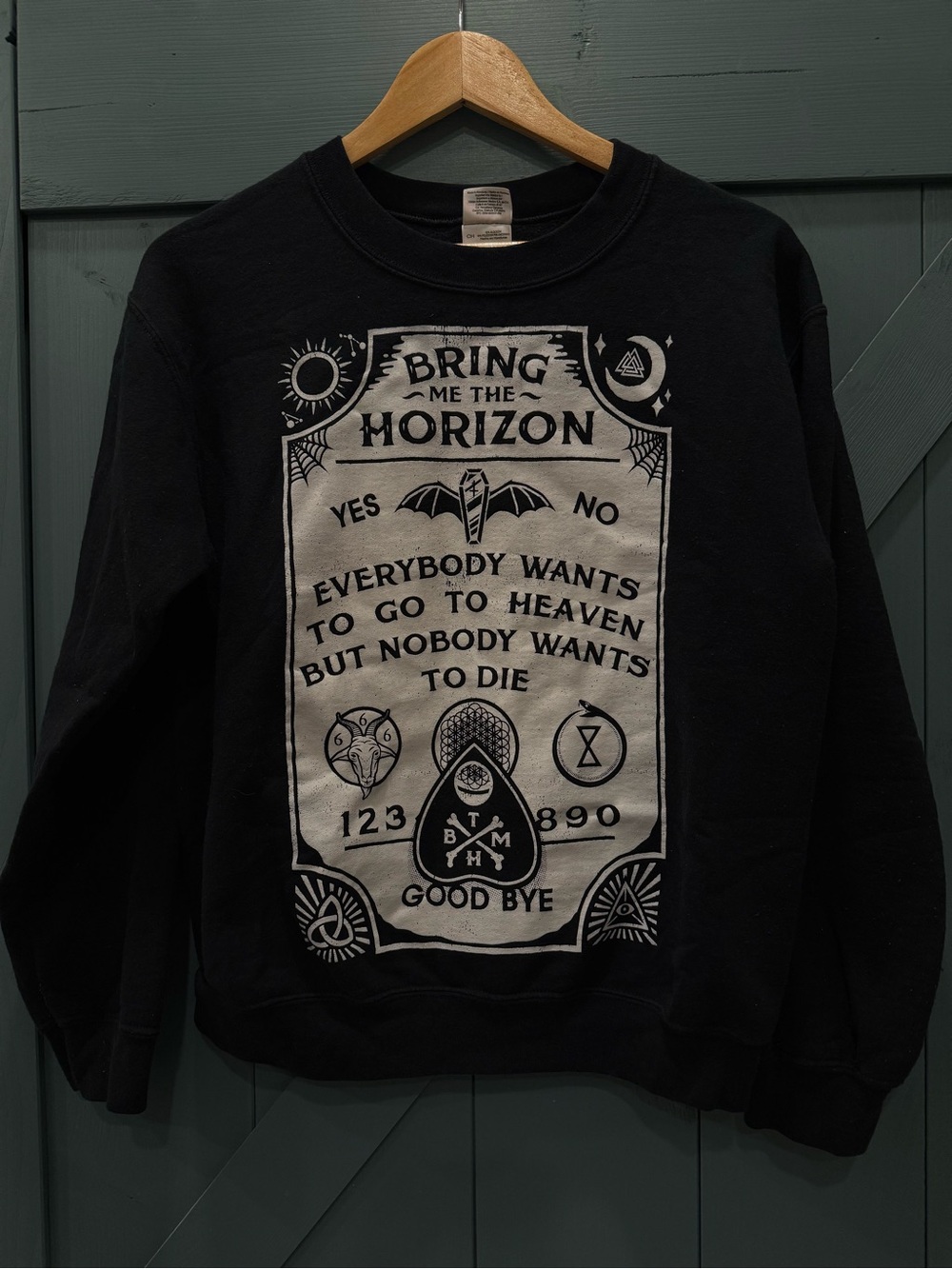 BMTH 2000s Black Graphic Crewneck ouija board Sweatshirt